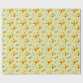 Citroen en gele roos bloemig waterverfpatroon cadeaupapier