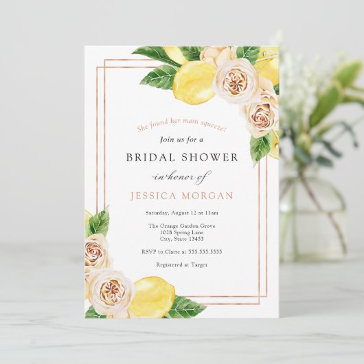 Citroen en groen bruids douche uitnodiging (Staand voorkant)
