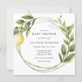 Citroen en groen krans Baby shower Invitation Kaart