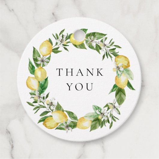 Citroen en groene krans bruiloft dank u bedankjes labels (Voorkant)