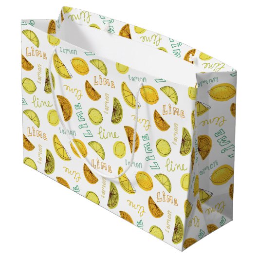 Citroen en Limoen Fruit Pattern Groot Cadeauzakje (Achterkant Gekanteld)