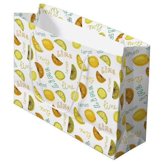 Citroen en Limoen Fruit Pattern Groot Cadeauzakje (Voorkant Gekanteld)