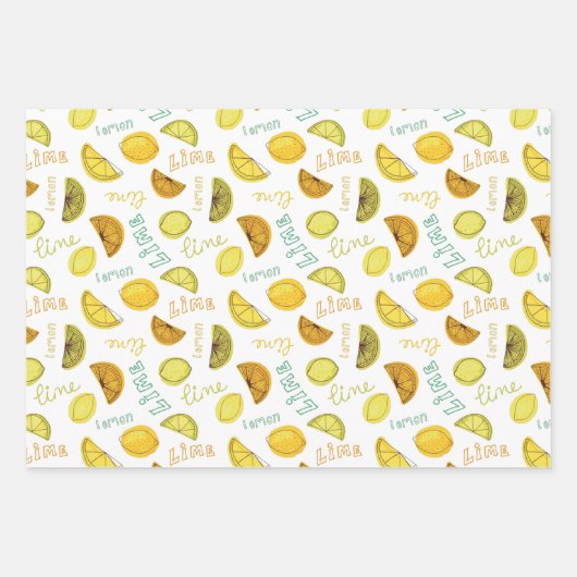 Citroen en Limoen Fruit Pattern Inpakpapier Vel (Voorkant 3)
