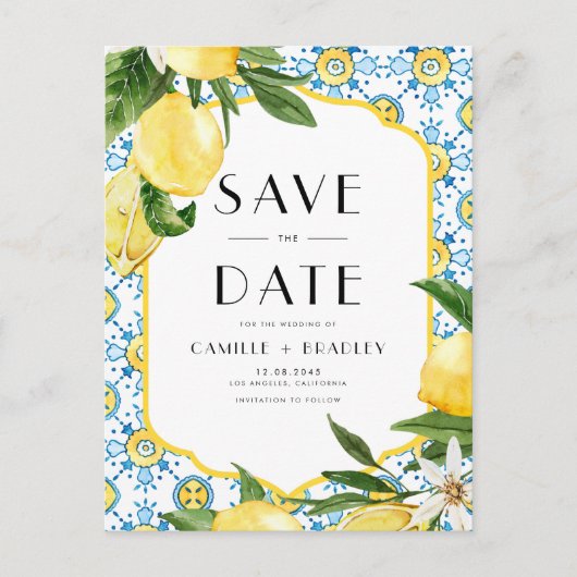 Citroen en Marokkaanse Tegel QR-code Bewaar de dat Aankondigingskaart (Voorkant)