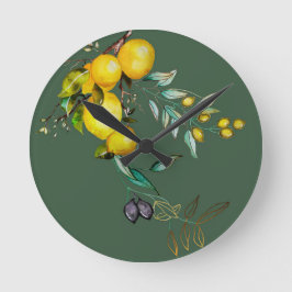 Citroen en Olijf Waterverf Wandklok