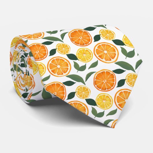 Citroen en Oranje Citrus Pattern Stropdas (Opgerold)