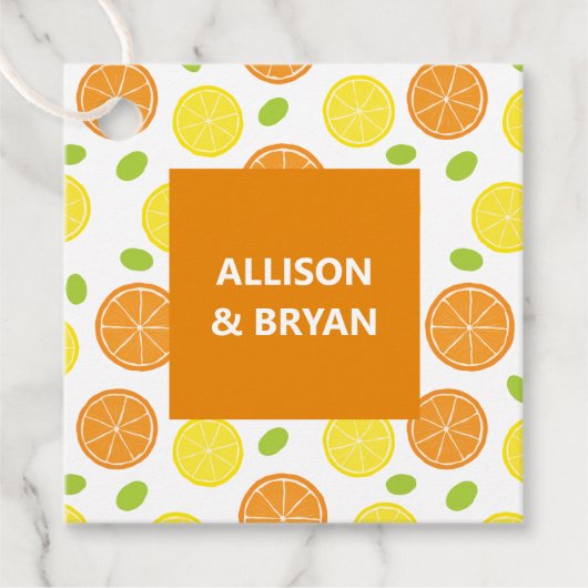Citroen en Sinaasappel Bruiloft of Vrijgezellenfee Bedankjes Labels (Voorkant)