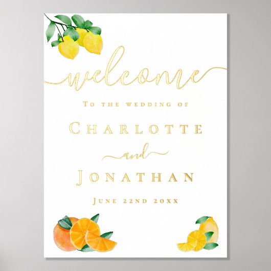 Citroen en Sinaasappel Citrus bruiloft welkom goud Folie Afdrukken (Voorkant)