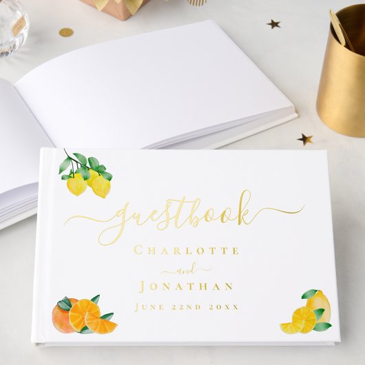 Citroen en Sinaasappel Franse Citrus Wedding Gold Gastenboek