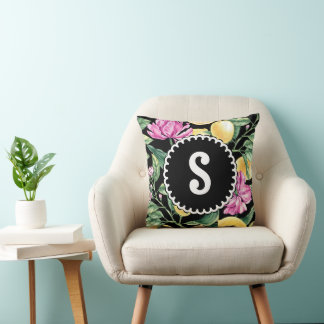 Citroen en Tulpen Bloemenpatroon | Citrusmonogram Kussen