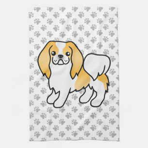 Citroen En Witte Japanse Chin Cartoon Hond & Pootj Theedoek