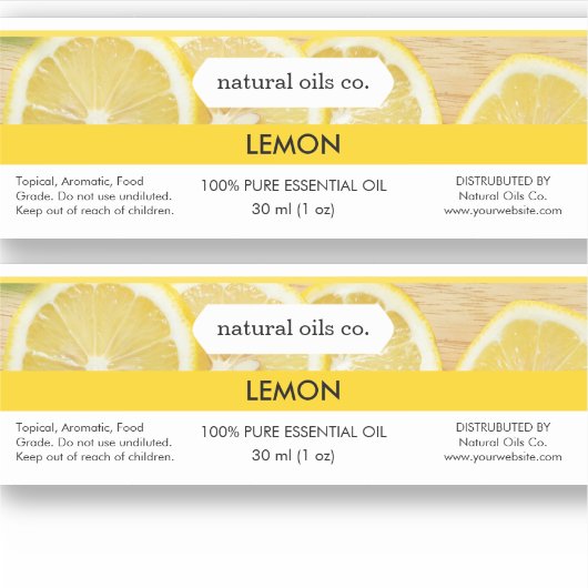 Citroen etherische oliën geur flesje label (Voorkant)