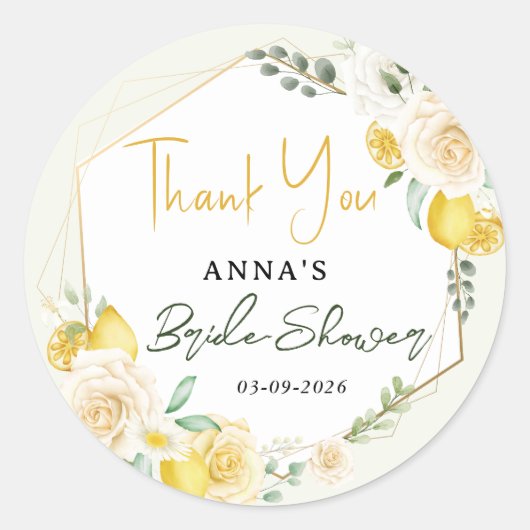 Citroen Eucalyptus Bloemige Bruidsdouche Dank je w Ronde Sticker (Voorkant)