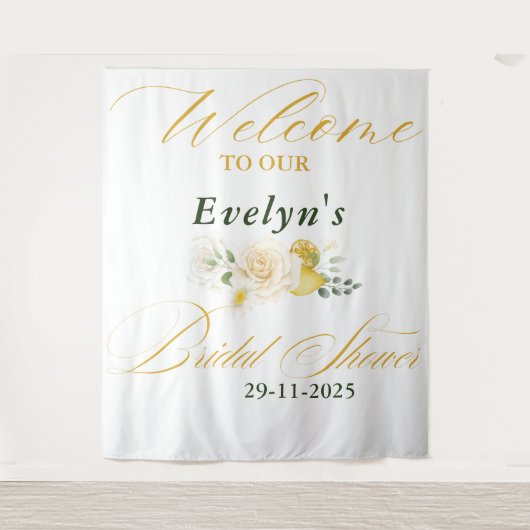 Citroen Eucalyptus Roos Elegante Script Bruidsdouc Wandkleed (Voorkant)