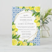 Citroen Foliage Mediterrane bruiloft uitnodiging (Staand voorkant)