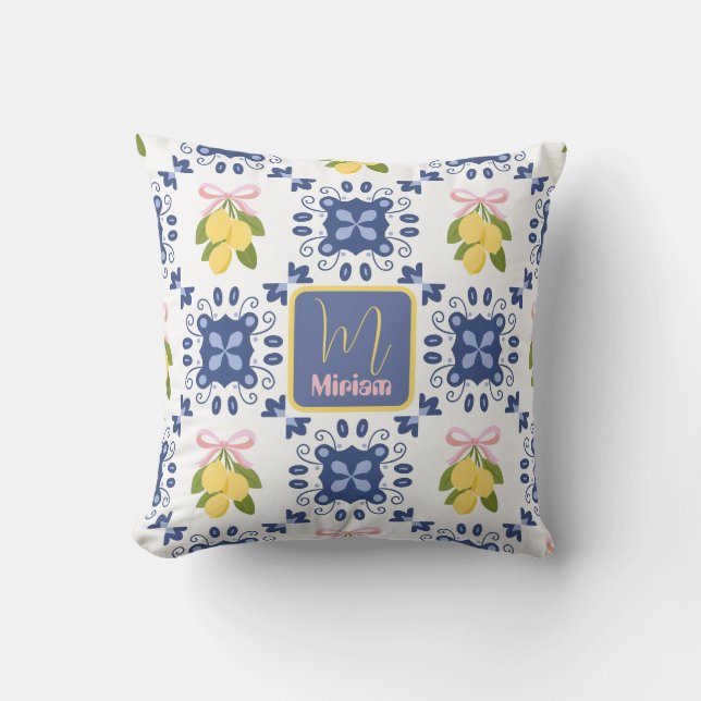 Citroen Frans Landelijk Initialen Naam Patroon Kussen (Voorkant)
