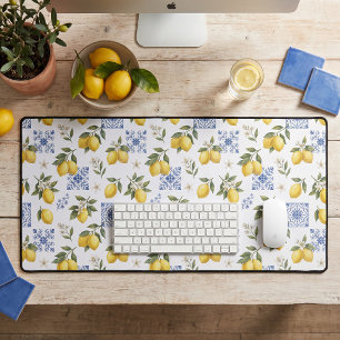Citroen Frans landelijke tegelpatroon geel blauw  Bureaumat