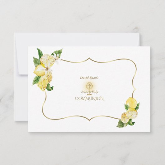 Citroen Fruit Bloemen Gouden Kruis Jongen Heilige  Bedankkaart (Achterkant)