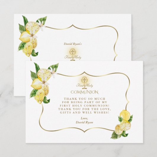 Citroen Fruit Bloemen Gouden Kruis Jongen Heilige  Bedankkaart (Voorkant / Achterkant)