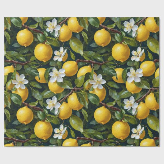 Citroen Fruit Blossom Art Painting Naadloos Patroo Cadeaupapier (Vlak)