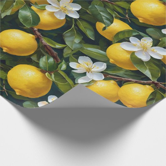 Citroen Fruit Blossom Art Painting Naadloos Patroo Cadeaupapier (Hoek)