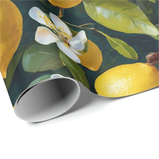 Citroen Fruit Blossom Art Painting Naadloos Patroo Cadeaupapier (Rol Hoek)