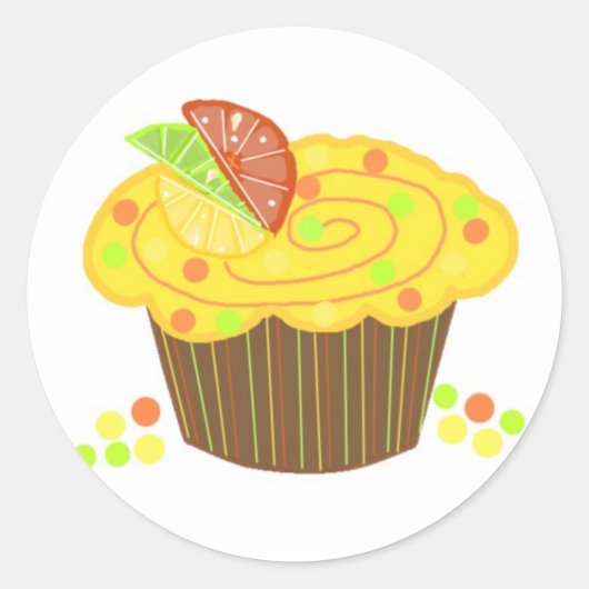 Citroen Fruit Cupcake Ronde Sticker (Voorkant)