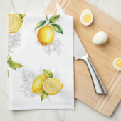 Citroen & Fruit Keukenhanddoek Wit Geel Grijs (Quarter Fold)