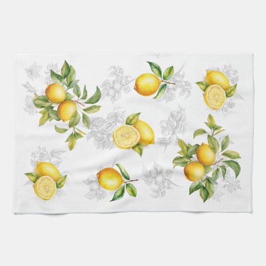 Citroen & Fruit Keukenhanddoek Wit Geel Grijs (Horizontaal)