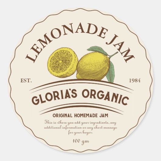  citroen fruit limonade jam voedsellabel ronde sticker (Voorkant)