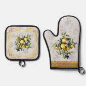 Citroen & Fruit Positano Stijl Ovenwant & Pannenlap Set (Voorkant)