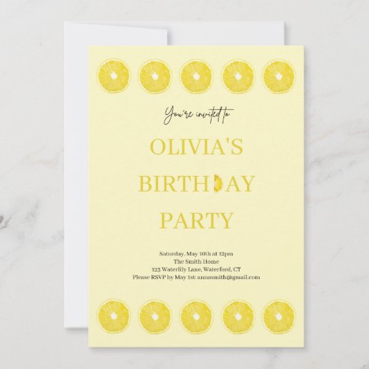Citroen Fruit Verse Verjaardagsfeest Uitnodiging (Voorkant)