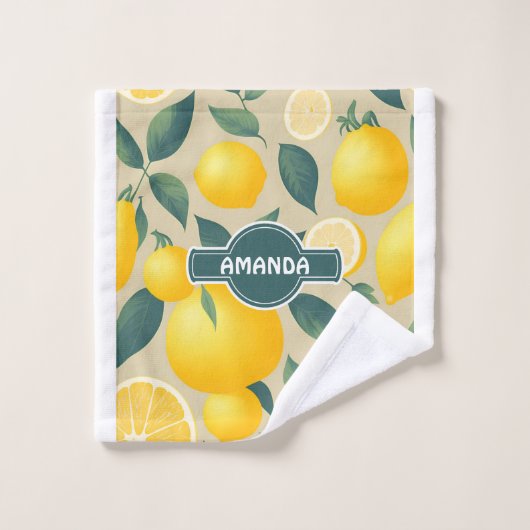 Citroen Geometrisch Kleurrijk Gepersonaliseerd Pat Bad Handdoek (Wasdoekje)