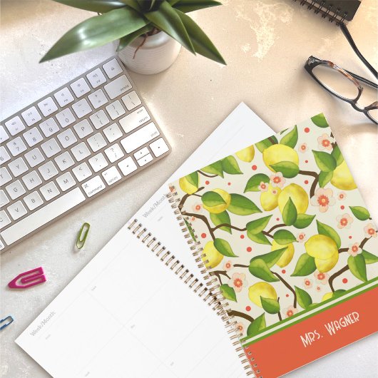 Citroen gepersonaliseerde naam Floral Teacher Planner