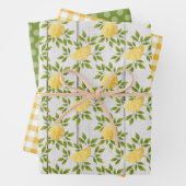 Citroen, geruite, groene stip inpakpapier vellen (In situ)