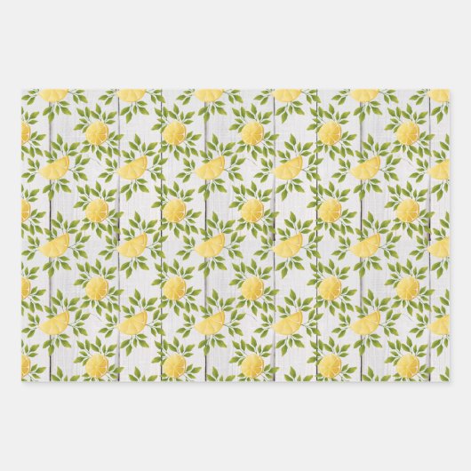 Citroen, geruite, groene stip inpakpapier vellen (Voorkant)