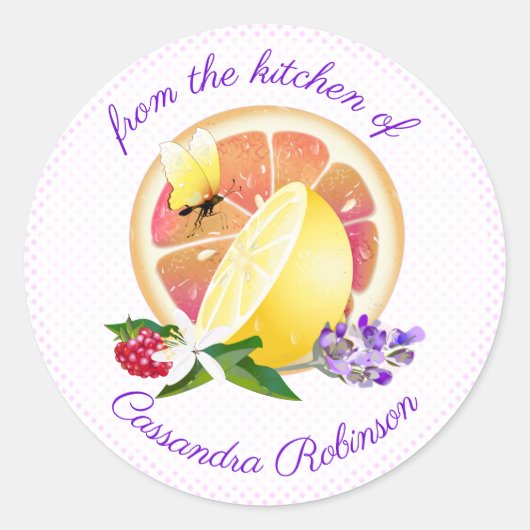Citroen Grapefruit Citrus Fruit Lavendel | Inblikk Ronde Sticker (Voorkant)