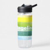 Citroen groen blauw strepen waterverf naam school waterfles (Links)