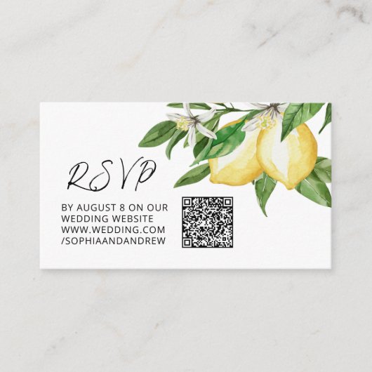 Citroen groen bruiloft QR Code RSVP Informatiekaartje (Voorkant)