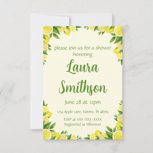 Citroen groen Lijst doucheuitnodiging Kaart (Voorkant)