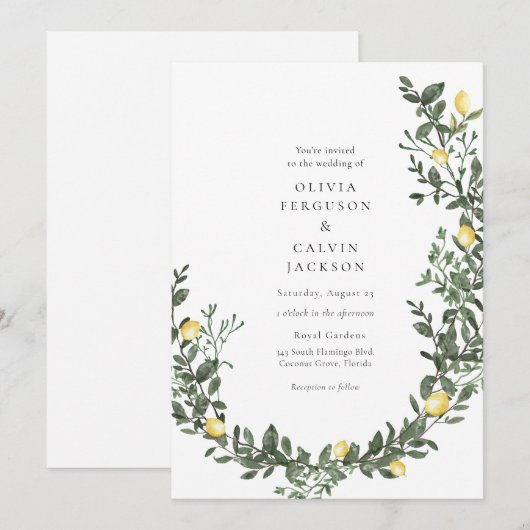Citroen groen wijnstokken bruiloft kaart (Voorkant / Achterkant)