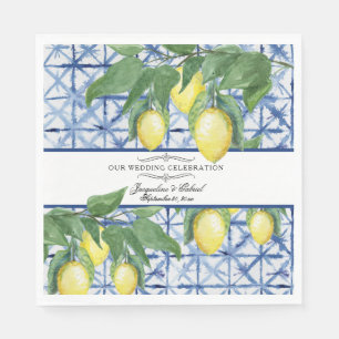 Citroen Groene Bloemen Blauw Witte Elegante Trouw  Servet