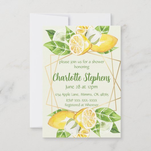 Citroen Groene Shower Uitnodiging (Voorkant)