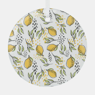 Citroen, groene takken: abstract patroon. glas ornament