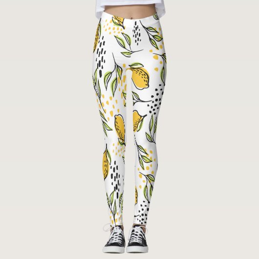 Citroen, groene takken: abstract patroon. leggings (Voorkant)