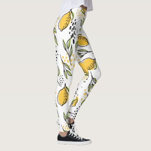 Citroen, groene takken: abstract patroon. leggings (Rechts)