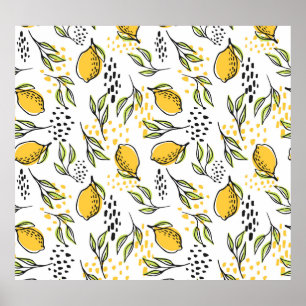 Citroen, groene takken: abstract patroon. poster
