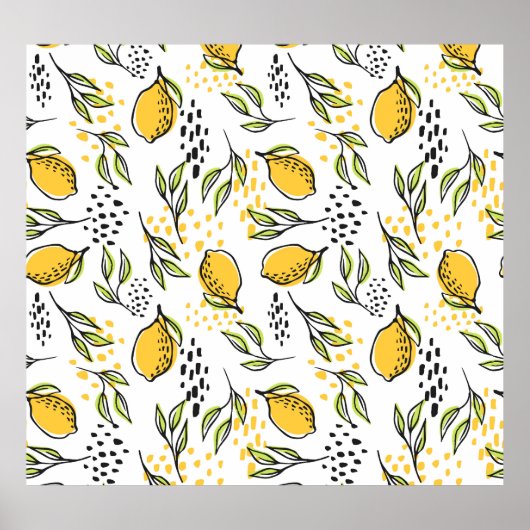 Citroen, groene takken: abstract patroon. poster (Voorkant)