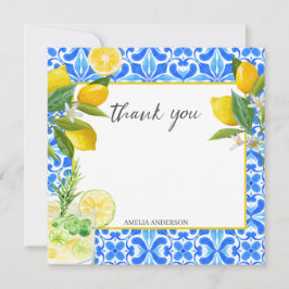 Citroen hoofdklem blauwe tegels Bruidsmeisje  Bedankkaart