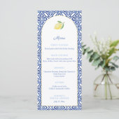 Citroen in boogvorm blauwe tegels Bruidsmeisjesfee Menu (Staand voorkant)